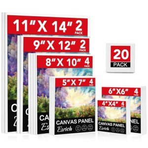 ESRICH Canvas Boards for Painting 20 Multi Pack Paint Canvas Panels 11x14, 9x12, 8x10, 6x6, 5x7, 4x4 Blank Canvases for Painting-Cotton Primed Painting Canvas for Acrylic, Oil, Gouache & Tempera