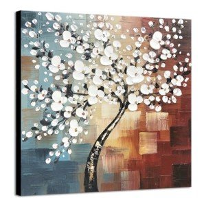 Wieco Art Morning Glory Modern Abstract White Flowers Oil Paintings on Canvas Wall Art 100% Hand Painted Floral Artwork for Living Room Bedroom Home Office Decorations Wall Decor