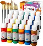 Fantastory Acrylic Paint Set (24 x 2 oz ) with 12 Brushes – Fade-Resistant, Waterproof Christmas Acrylic Paints for Glass, Canvas, Wood, Ceramics, Models – Ideal for Beginners, Art Students, Hobby Artists [Balanced Series]