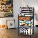 XIAPIA 3 Tier Rolling Cart on Wheels, Art Supply Storage Organizer with Drawer and Dividers, Heavy Duty Art Craft Cart for Home Studio Office Drawing Class, Utility Cart for Art Worker Artists, Black