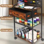 XIAPIA 3 Tier Rolling Cart on Wheels, Art Supply Storage Organizer with Drawer and Dividers, Heavy Duty Art Craft Cart for Home Studio Office Drawing Class, Utility Cart for Art Worker Artists, Black