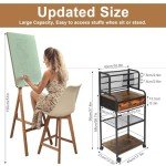 XIAPIA 3 Tier Rolling Cart on Wheels, Art Supply Storage Organizer with Drawer and Dividers, Heavy Duty Art Craft Cart for Home Studio Office Drawing Class, Utility Cart for Art Worker Artists, Black