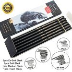 Brusarth Professional Charcoal Pencils Drawing Set - 6 Pieces Soft Medium and Hard Charcoal Pencils for Drawing, Sketching, Shading