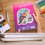 ARTISTO Watercolor Pads 9x12”, Pack of 2 (60 Sheets), Glue Bound, Acid-Free Paper, 140lb (300gsm), Perfect for Most Wet & Dry Media, Ideal for Beginners, Artists & Professionals