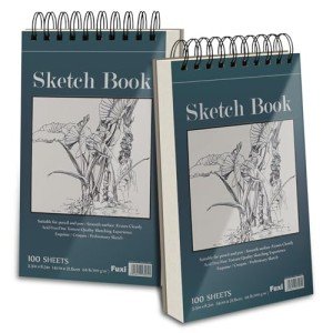 5.5" x 8.5" Sketchbook Set, Top Spiral Bound Sketch Pad, 2 Packs 100 Sheets Each (68lb/100gsm), Acid Free Art Sketch Book Artistic Drawing Painting Writing Paper for Beginners Artists