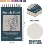 5.5" x 8.5" Sketchbook Set, Top Spiral Bound Sketch Pad, 2 Packs 100 Sheets Each (68lb/100gsm), Acid Free Art Sketch Book Artistic Drawing Painting Writing Paper for Beginners Artists