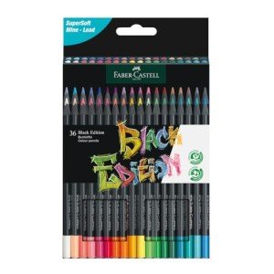 Faber-Castell Black Edition Colored Pencils - 36 Count, Black Wood and Super Soft Core Lead, Neon and Pastel Color Pencil Set, Colored Pencils for Adult Coloring Book, Art Pencils for Beginners