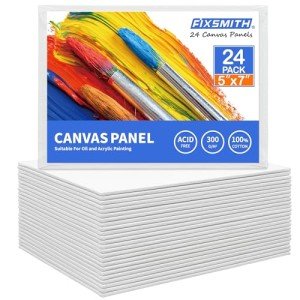 FIXSMITH Canvas Boards for Painting 5x7 Inch, Super Value 24 Pack Mini Canvases, White Blank Canvas Panels, 100% Cotton Primed, Painting Art Supplies