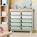 Rolling Storage Cart with 10 Large Drawers, Utility Cart with Wooden TableTop for Craft Organizers, Art Supply Storage, Home Office Organization, Cart with Wheels for Classroom, School, Green