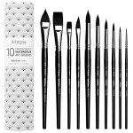 ARTEGRIA Watercolor Brush Set, 10 Soft Synthetic Squirrel Paint Brushes, Including Pointed Rounds, Flats, Dagger, Oval Wash
