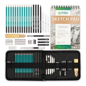 XL Drawing Set - Sketching, Graphite and Charcoal Pencils. Includes 100 Page Drawing Pad, Kneaded Eraser, Blending Stump. Art Kit and Supplies for Kids, Teens and Adults
