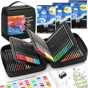 120 Pack Colored Pencils for Adult Coloring Books, Soft Core Oil Based Color Pencils with Sketch Book, Color Book, Art Supplies with Zipper Case, Gifts for Kids, Adults, Artists, Professionals