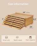 DJAR 6-Drawer Art Supply Storage Box, Portable Beech Wood Organizer with Removable Dividers for Brushes, Pastels, Markers, and Other Art Tools, Natural