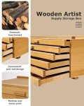 DJAR 6-Drawer Art Supply Storage Box, Portable Beech Wood Organizer with Removable Dividers for Brushes, Pastels, Markers, and Other Art Tools, Natural