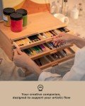 DJAR 6-Drawer Art Supply Storage Box, Portable Beech Wood Organizer with Removable Dividers for Brushes, Pastels, Markers, and Other Art Tools, Natural