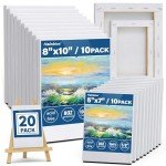 Halobios Professional Stretched Canvas for Painting with 8x10 inch, 5x7 inch (10 of Each), 20 Packs Blank Canvases Art Supplies for Acrylic, Oil, Pouring,100% Cotton, Primed, 5/8 Inch Profile