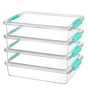 Vtopmart 6 Qt Plastic Storage Bins with Lids, Clear Sensory Bins, Arts Crafts Organizers and Storage, Stackable Containers for Home Office and School Supplies, 4 pack