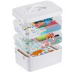 Gifhomfix 3-Layer Plastic Craft Organizers and Storage Box with Removable Trays, Storage Containers with lids and Handle, Art Supply Storage Organizer for Organizing Bead, Sewing, Tool