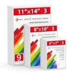 Simetufy 9 Sets Stretched Canvas for Painting, Multi Pack 5x7, 8x10, 11x14, Blank Artist Canvases Frame Board, 100% Cotton for Oil Acrylic Watercolor Paint, Acid-Free for Kids & Artists