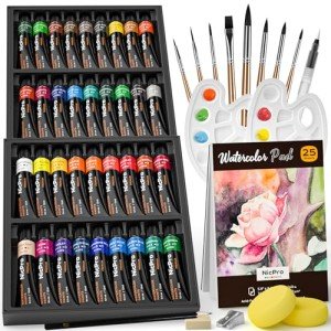 Nicpro 78PCS Watercolor Paint Set for Adults, Kid, Beginner & Artists, 36 Tubes Water Color Paint Set with 25 Watercolor Paper, 8 Squirrel Paint Brushes, Palettes, Color Wheel, Art Painting Supplies