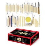 S & E TEACHER'S EDITION 42 Pcs Polymer Clay Tools, Air Dry Clay Tools, Clay Scultping Tools Double-Sided with Smooth Wooden Handles for Kids and Adults Pottery Craft, Carving, Molding, Modeling, Shaping