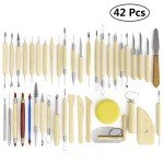 S & E TEACHER'S EDITION 42 Pcs Polymer Clay Tools, Air Dry Clay Tools, Clay Scultping Tools Double-Sided with Smooth Wooden Handles for Kids and Adults Pottery Craft, Carving, Molding, Modeling, Shaping