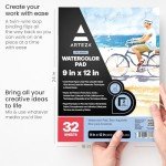 ARTEZA Watercolor Paper, Pack of 2, 32 Sheets Each, 9x12 Inches Watercolor Sketchbook, 140lb/300gsm, Cold Press, Acid Free Art Paper