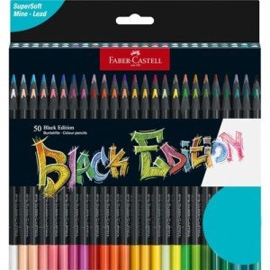 Faber-Castell Black Edition Colored Pencils - 50 Count, Black Wood and Super Soft Core Lead, Color Pencil Set for Artists, Art Supplies for Teens, Adults, Beginners, and Kids