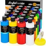 Nicpro 24 Colors Large Bulk Acrylic Paint Set (8.45 oz,250 ml) Non Toxic Artist Painting Supplies for Multi Surface Canvas, Wood, Fabric Leather, Rock, Glass, Paper, Crafts, Hobby with Color Wheel