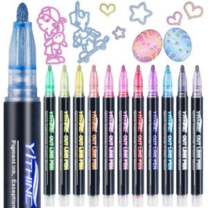 Shimmer Markers Outline Pens, 12 Colors Glitter Double Line Pens for Tween Christmas Birthday Gifts Stuff, Stocking Stuffers for Kids 4-18, Teen Girl Gifts Trendy Stuff, Cool Art Craft Supplies Kit