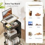 DTK 3 Tier Metal Utility Rolling Cart with Table Top and Side Bags, Tray Storage Organizer Wheels, Art Craft 4 Hooks for Kitchen Bathroom Office Living Room (Black)