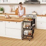 DTK 3 Tier Metal Utility Rolling Cart with Table Top and Side Bags, Tray Storage Organizer Wheels, Art Craft 4 Hooks for Kitchen Bathroom Office Living Room (Black)