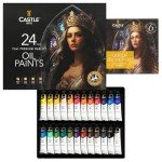 Castle Art Supplies 24 x 12ml Oil Paint Set | Great Value Set for Adult Artists, Beginners and Advanced | Vibrant Variety of Smooth-to-use Colors | In Impressive Presentation Box With Tutorial (New)