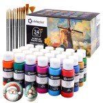 Artecho Acrylic Paint Set 24 Colors 2oz/59ml with 12 Brushes, Art Craft Paints Kit, Paint for Canvas, Rocks, Wood, Fabric, Ceramic and Art Supplies, Non Toxic Paint for Artists and Beginners