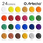 Artecho Acrylic Paint Set 24 Colors 2oz/59ml with 12 Brushes, Art Craft Paints Kit, Paint for Canvas, Rocks, Wood, Fabric, Ceramic and Art Supplies, Non Toxic Paint for Artists and Beginners