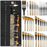 Nicpro 36pcs Paint Brush Set, Professional Paintbrushes with Palette Knife and Cloth Roll, Suitable for Acrylic Painting, Oil, Watercolor, Gouache, Art Supplies for Artists & Beginners (Wooden Color)