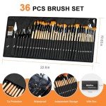 Nicpro 36pcs Paint Brush Set, Professional Paintbrushes with Palette Knife and Cloth Roll, Suitable for Acrylic Painting, Oil, Watercolor, Gouache, Art Supplies for Artists & Beginners (Wooden Color)