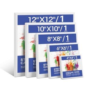 FUMILE Stretched Canvas for Painting Multi 5 Pack Square Canvas 4x4,6x6,8x8,10x10,12x12(1 of Each), Cotton Primed Acid Free Blank Canvases for Oil Paint, Acrylic Paint, Gouache and Tempera.