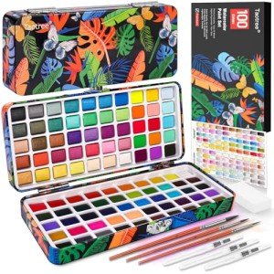 Taotree Watercolor Paint Set 100 Colors, Art Supplies Watercolors Kit Travel Water Colors with Paints Brushes, Crafts Painting Supplies, Drawing Gifts for Teens Girls Boys Kids Adults Artists
