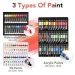 ESRICH 141PCS Deluxe Artist Painting Set, Painting Supplies with 84 Paint(Oil, Watercolor，Acrylic Paint) Metal and Wooden Easels, Canvas, Paper Pads, Paintbrushes etc. for Adults, Kids, Artists