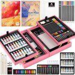 Art Supplies, Vigorfun Deluxe Wooden Art Set Crafts Drawing Painting Kit with 2 Sketch Pads, Oil Pastels, Acrylic, Watercolor Paints, Creative Gifts Box for Adults Artist Kids Teens Girls (Pink)
