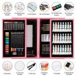 Art Supplies, Vigorfun Deluxe Wooden Art Set Crafts Drawing Painting Kit with 2 Sketch Pads, Oil Pastels, Acrylic, Watercolor Paints, Creative Gifts Box for Adults Artist Kids Teens Girls (Pink)