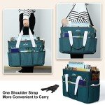 JJRING Craft Organizer Tote Bag, Large Art Storage Caddy with Multiple Pockets, Bluish Green Sewing Bag for Art, Craft, Scrapbooking, School, Medical, and Office Supplies Storage