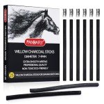 PANDAFLY Willow Charcoal Sticks, Soft, Black Artist Vine Charcoal for Artists, Beginners, Students, Great for Sketching, Drawing, Shading and Fine Art, 7-9mm, 25 Pack