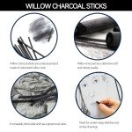 PANDAFLY Willow Charcoal Sticks, Soft, Black Artist Vine Charcoal for Artists, Beginners, Students, Great for Sketching, Drawing, Shading and Fine Art, 7-9mm, 25 Pack