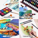 175 Piece Deluxe Art Set with 2 Drawing Pads, Acrylic Paints, Crayons, Colored Pencils, Paint Set in Wooden Case, Professional Art Kit, Art Supplies for Adults, Teens and Artist, WoodMuse Plus