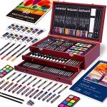 175 Piece Deluxe Art Set with 2 Drawing Pads, Acrylic Paints, Crayons, Colored Pencils, Paint Set in Wooden Case, Professional Art Kit, Art Supplies for Adults, Teens and Artist, WoodMuse Plus