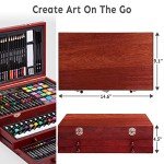 175 Piece Deluxe Art Set with 2 Drawing Pads, Acrylic Paints, Crayons, Colored Pencils, Paint Set in Wooden Case, Professional Art Kit, Art Supplies for Adults, Teens and Artist, WoodMuse Plus