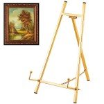 Leinuosen Metal Easel Stand 16.5" H x 8.7" W x 4.3" D Table Top Easel Stand for Display Tripod Art Picture Mirror Modern Plate Holder for Display Book Photo Wedding Sign(Gold)