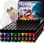 HissiCo 118PCS Acrylic Paint Set of 99 Colors 2fl oz 60ml Bottles with 12 Brushes 6 Paint Knives and Palette,Non Toxic Rich Pigment for Kids Adults Artists Canvas Crafts Wood Painting